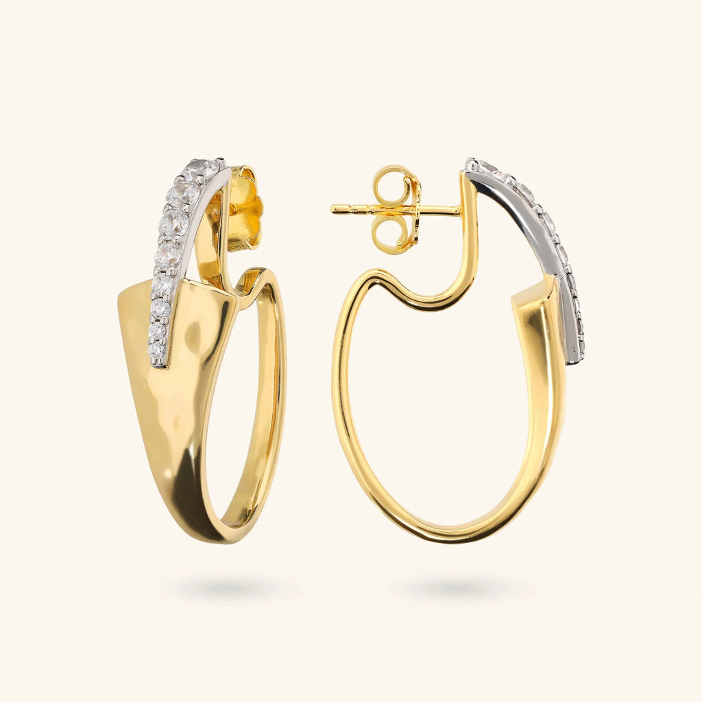 Orecchini donna Etrusca Ovali Martellati con Pavé di Cubic Zirconia
