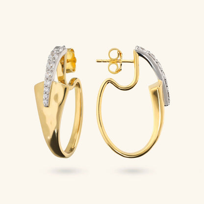 Orecchini donna Etrusca Ovali Martellati con Pavé di Cubic Zirconia