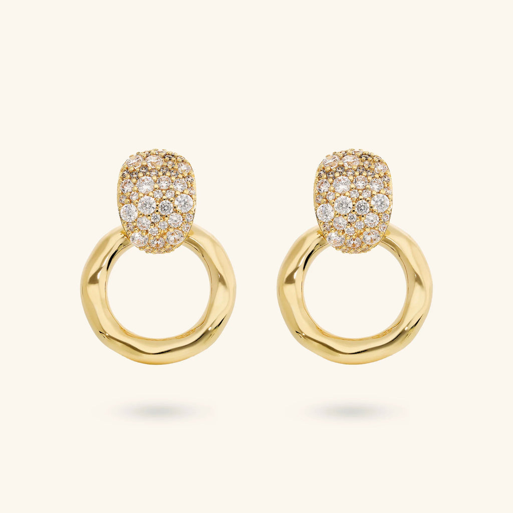 Orecchini donna Etrusca Pendenti ad Anello Martellati con Pavé di Cubic Zirconia