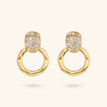 Orecchini donna Etrusca Pendenti ad Anello Martellati con Pavé di Cubic Zirconia