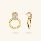Orecchini donna Etrusca Pendenti ad Anello Martellati con Pavé di Cubic Zirconia