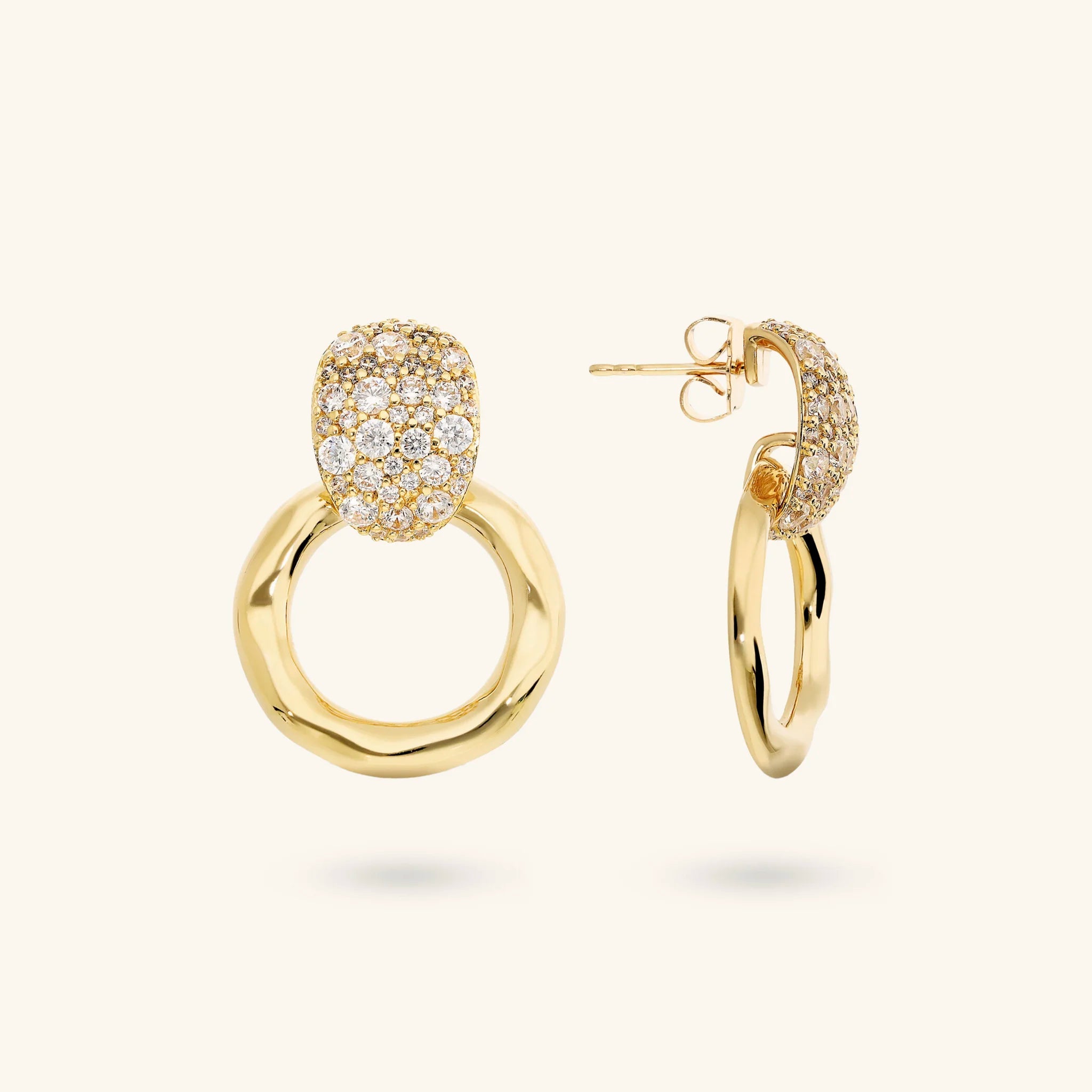 Orecchini donna Etrusca Pendenti ad Anello Martellati con Pavé di Cubic Zirconia