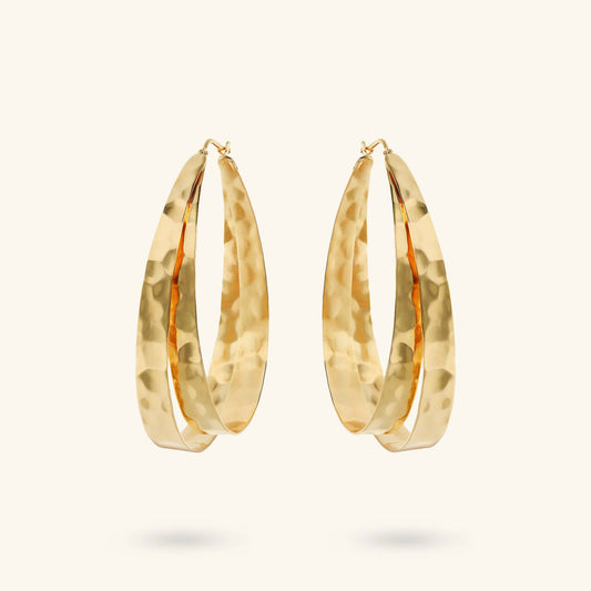 Orecchini donna Etrusca a Cerchio Ovali Martellati Doppi
