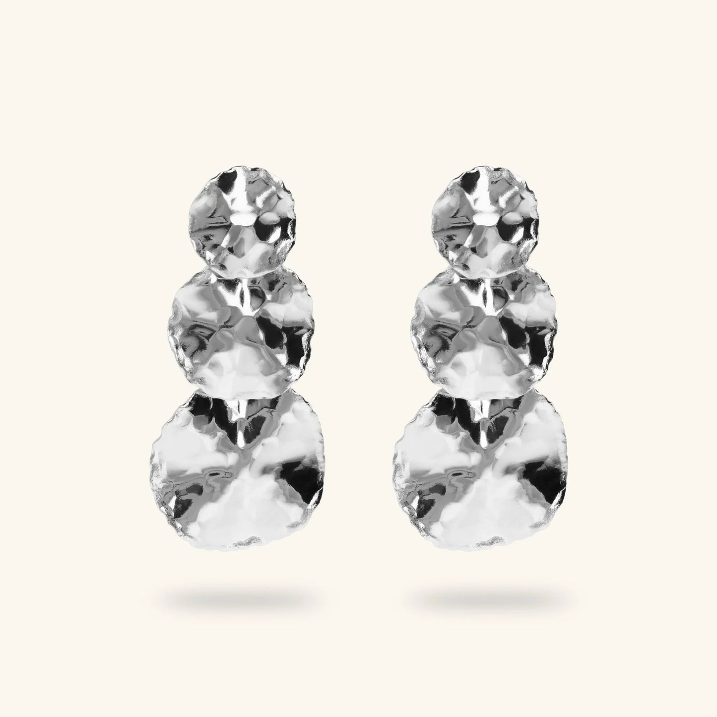 Orecchini donna Etrusca Pendenti a Dischi Graduati Martellati rodio