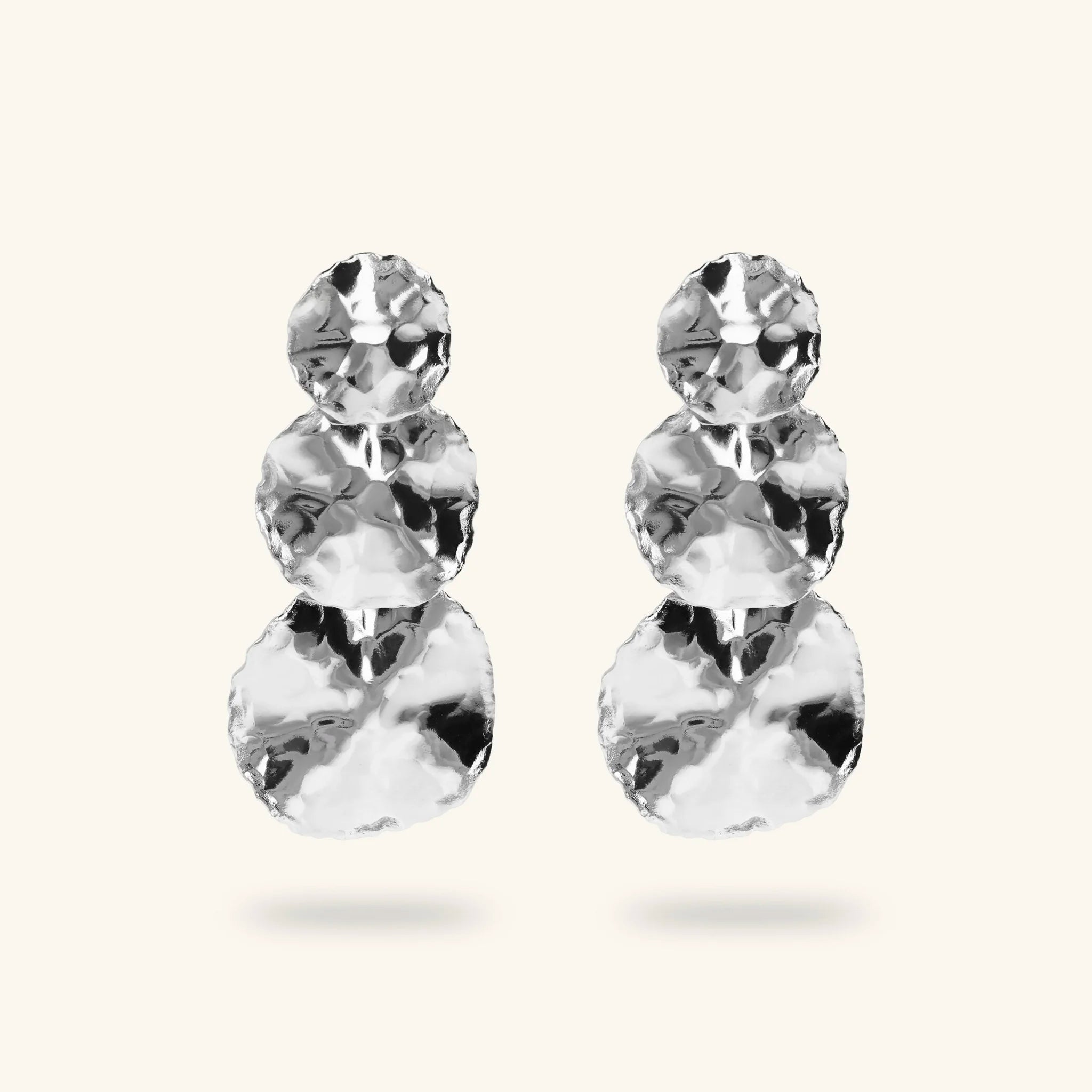 Orecchini donna Etrusca Pendenti a Dischi Graduati Martellati rodio