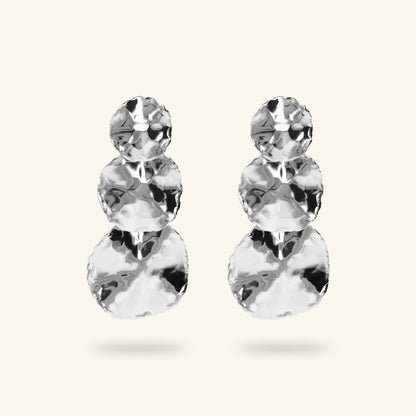 Orecchini donna Etrusca Pendenti a Dischi Graduati Martellati rodio