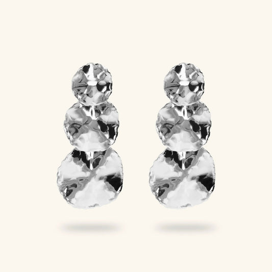 Orecchini donna Etrusca Pendenti a Dischi Graduati Martellati rodio