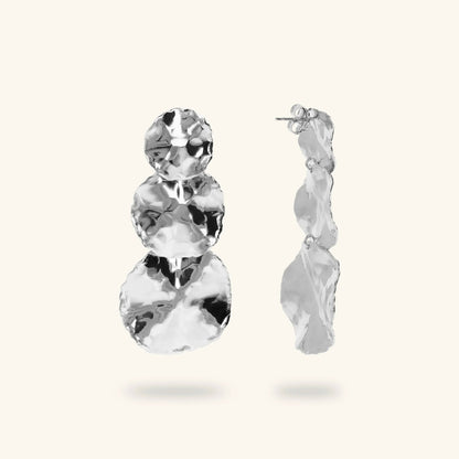 Orecchini donna Etrusca Pendenti a Dischi Graduati Martellati rodio