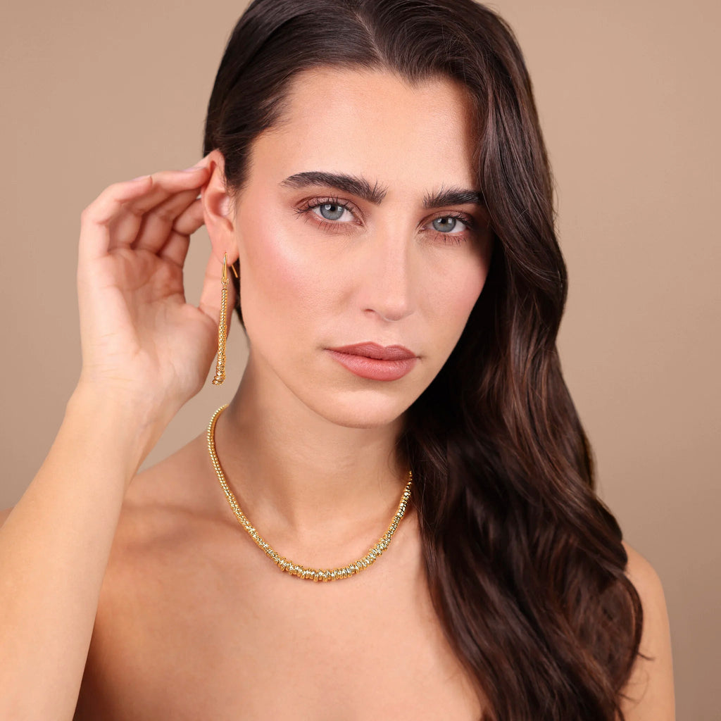 Collana donna Etrusca Girocollo con Rondelle Martellate e Sfere Lucide