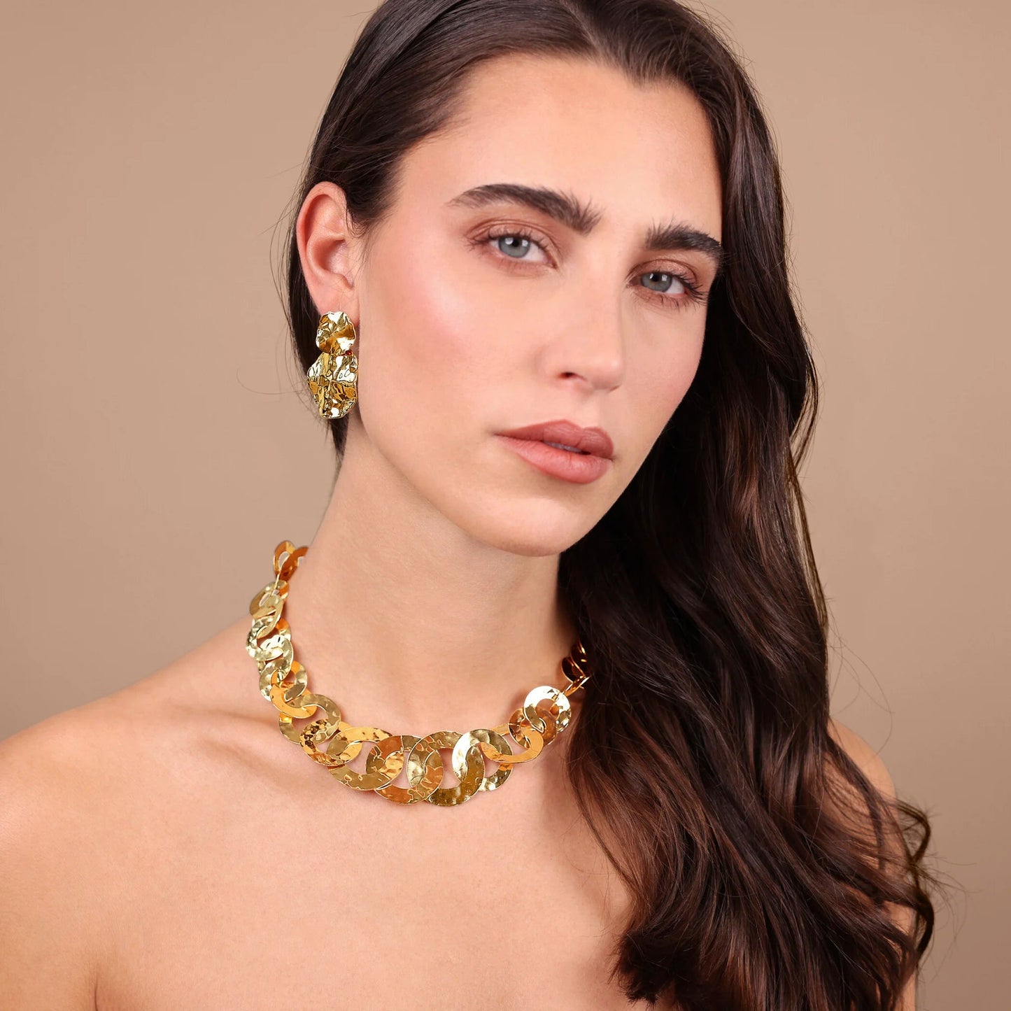 Collana donna Etrusca Graduata con Maglie a Disco Martellate