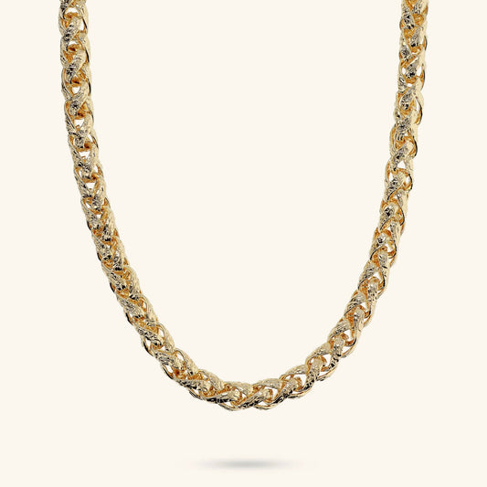 Collana donna Etrusca Girocollo Maxi Catena Spiga Martellata