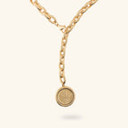 Collana donna Etrusca Maglie Ovali Texture Rigata con Ciondolo Moneta