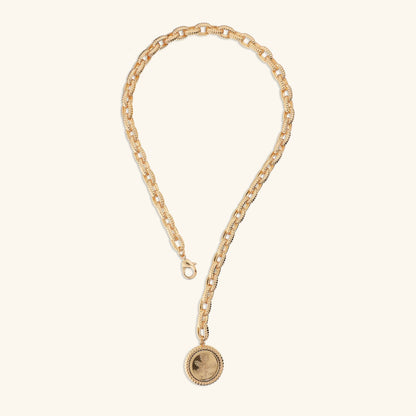 Collana donna Etrusca Maglie Ovali Texture Rigata con Ciondolo Moneta
