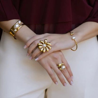 Bracciale Donna Anartxy Rigido gold con perle