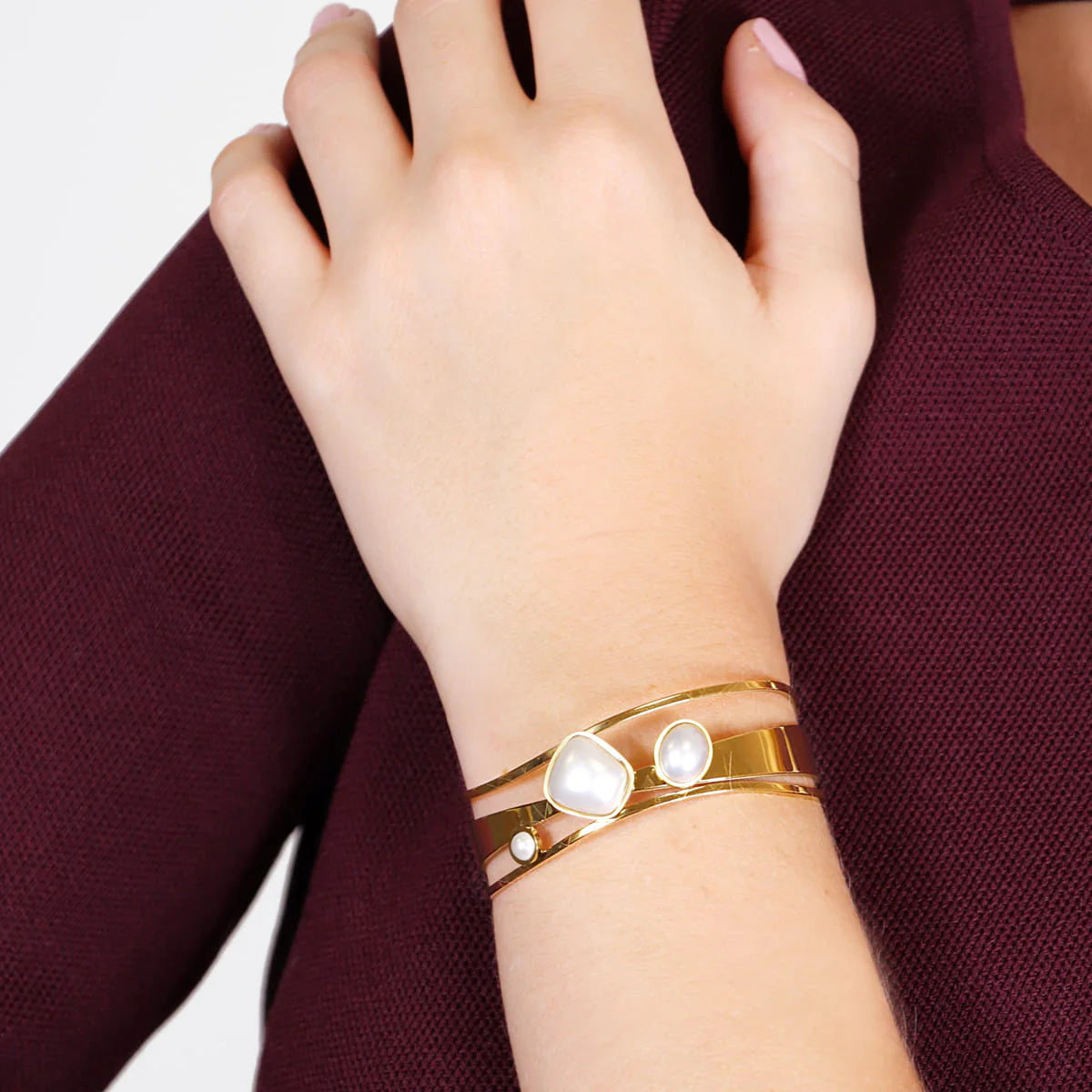 Bracciale Donna Anartxy Rigido gold con perle