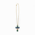 Collana Diamond Accessori donna Croce blu e smeraldo