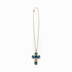 Collana Diamond Accessori donna Croce blu e smeraldo