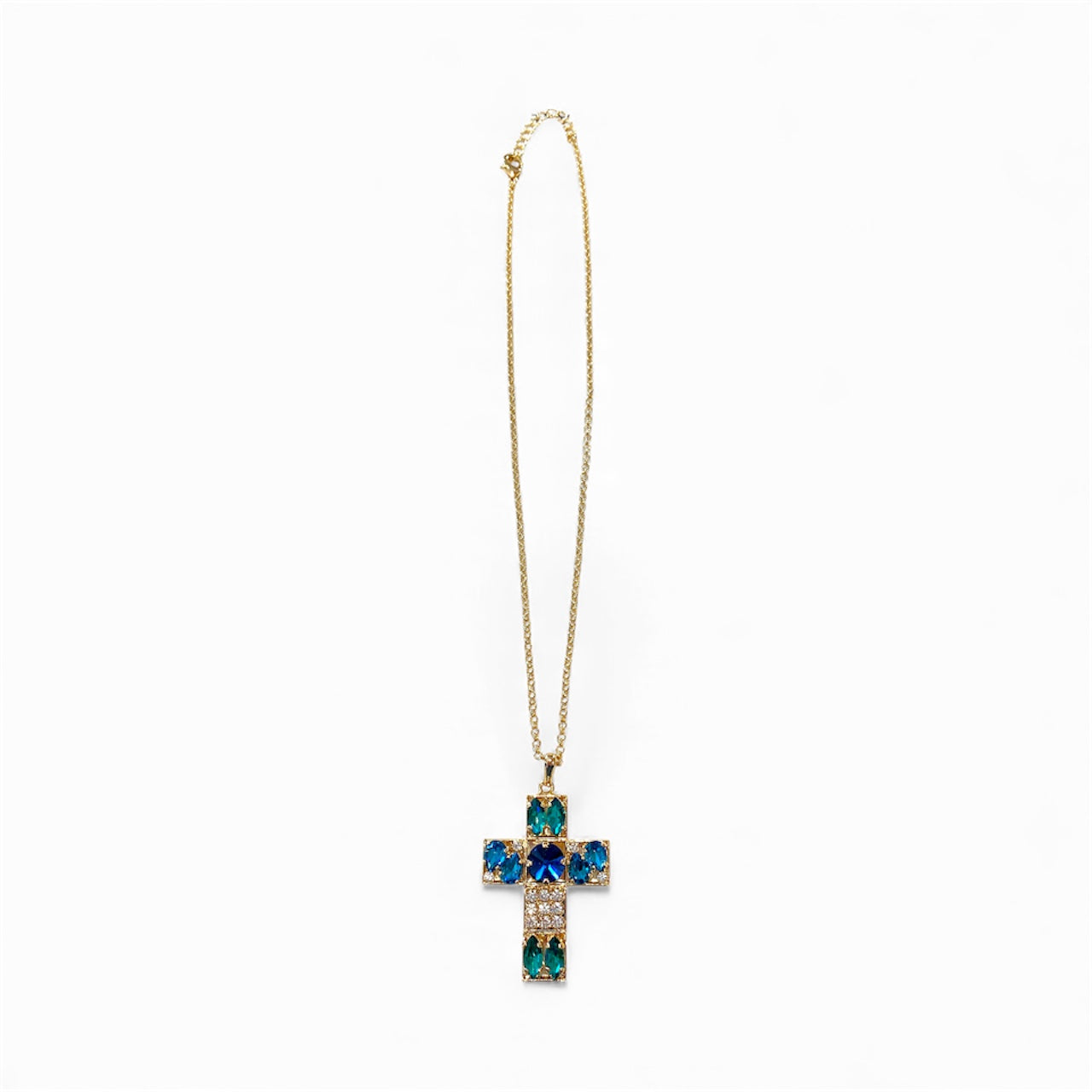 Collana Diamond Accessori donna Croce blu e smeraldo
