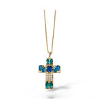 Collana Diamond Accessori donna Croce blu e smeraldo