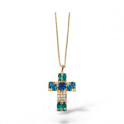Collana Diamond Accessori donna Croce blu e smeraldo
