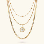 Collana donna Etrusca Multifilo con Pendente Tondo in Madreperla Bianca