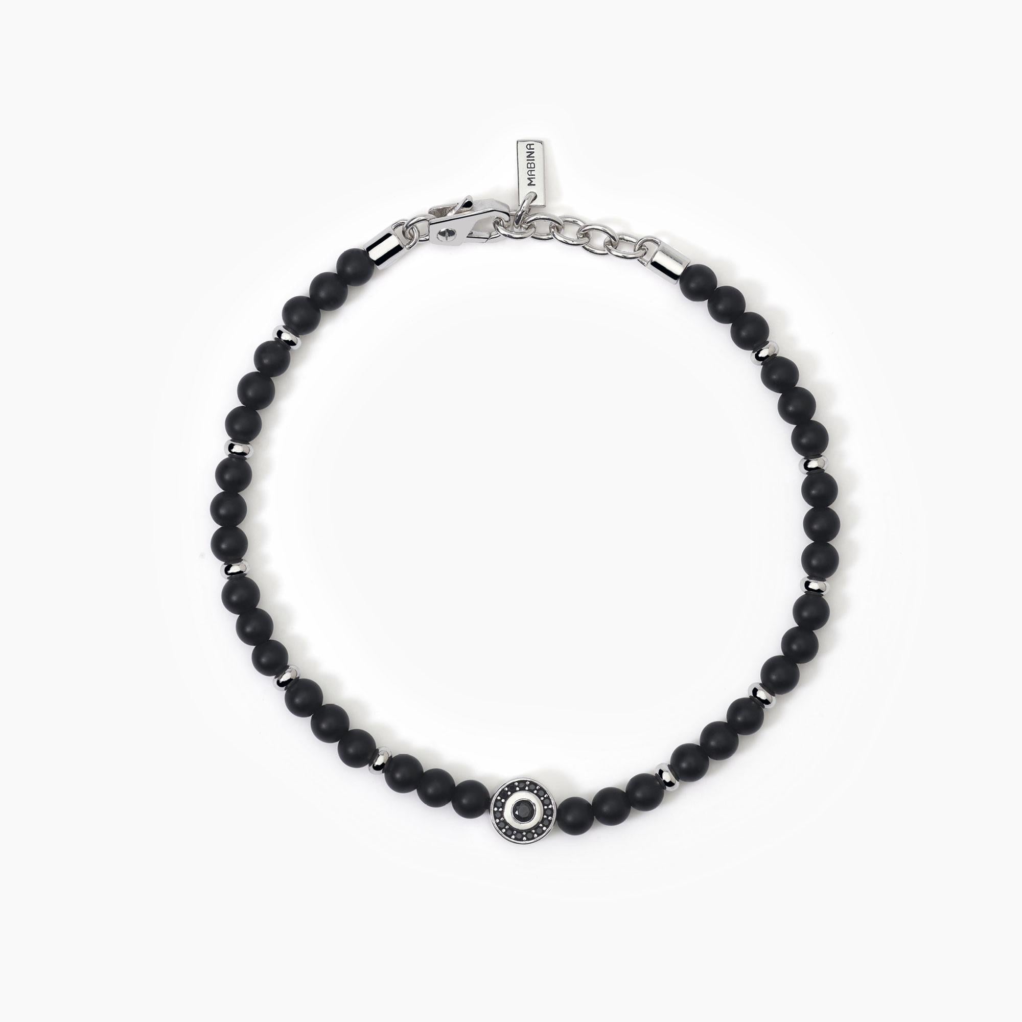Bracciale Mabina uomo in argento con agata nera BENIAMINO