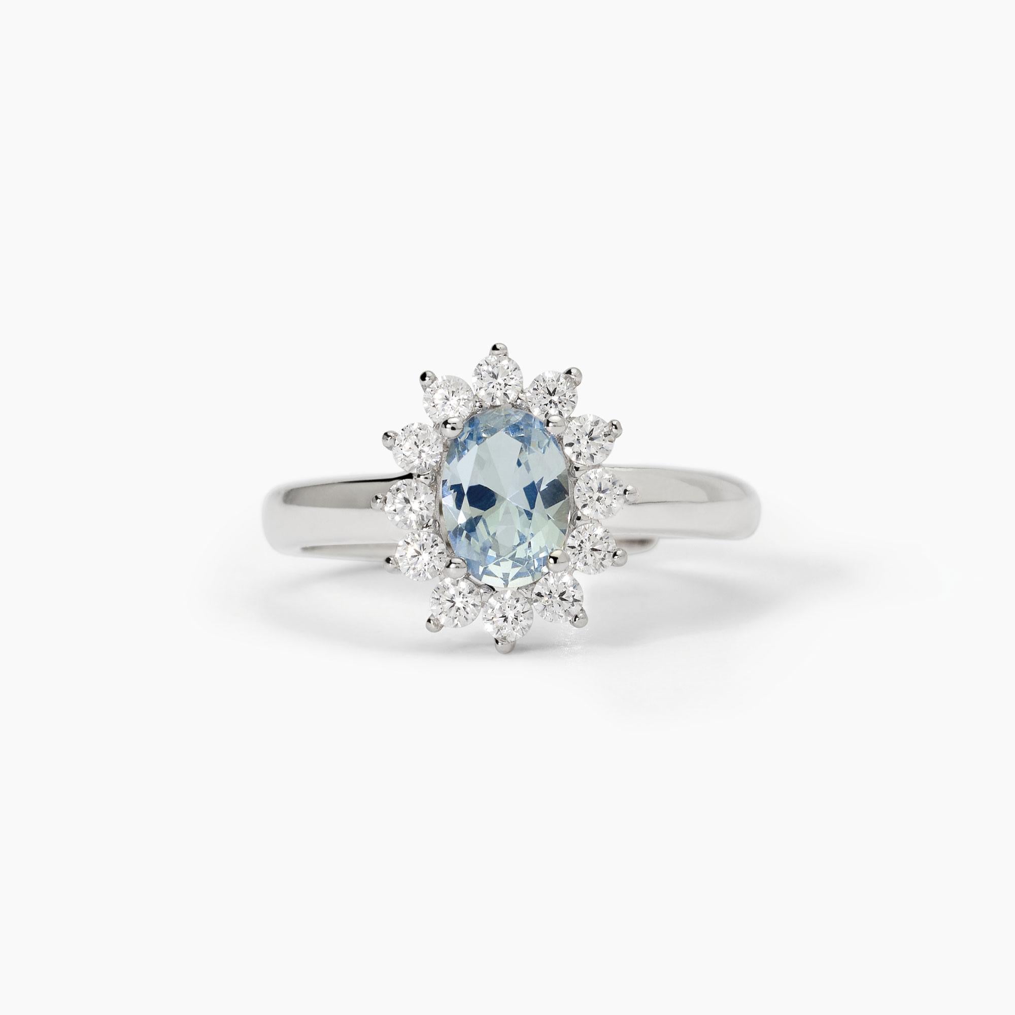 Anello donna Mabina in argento con acquamarina sintetica ovale