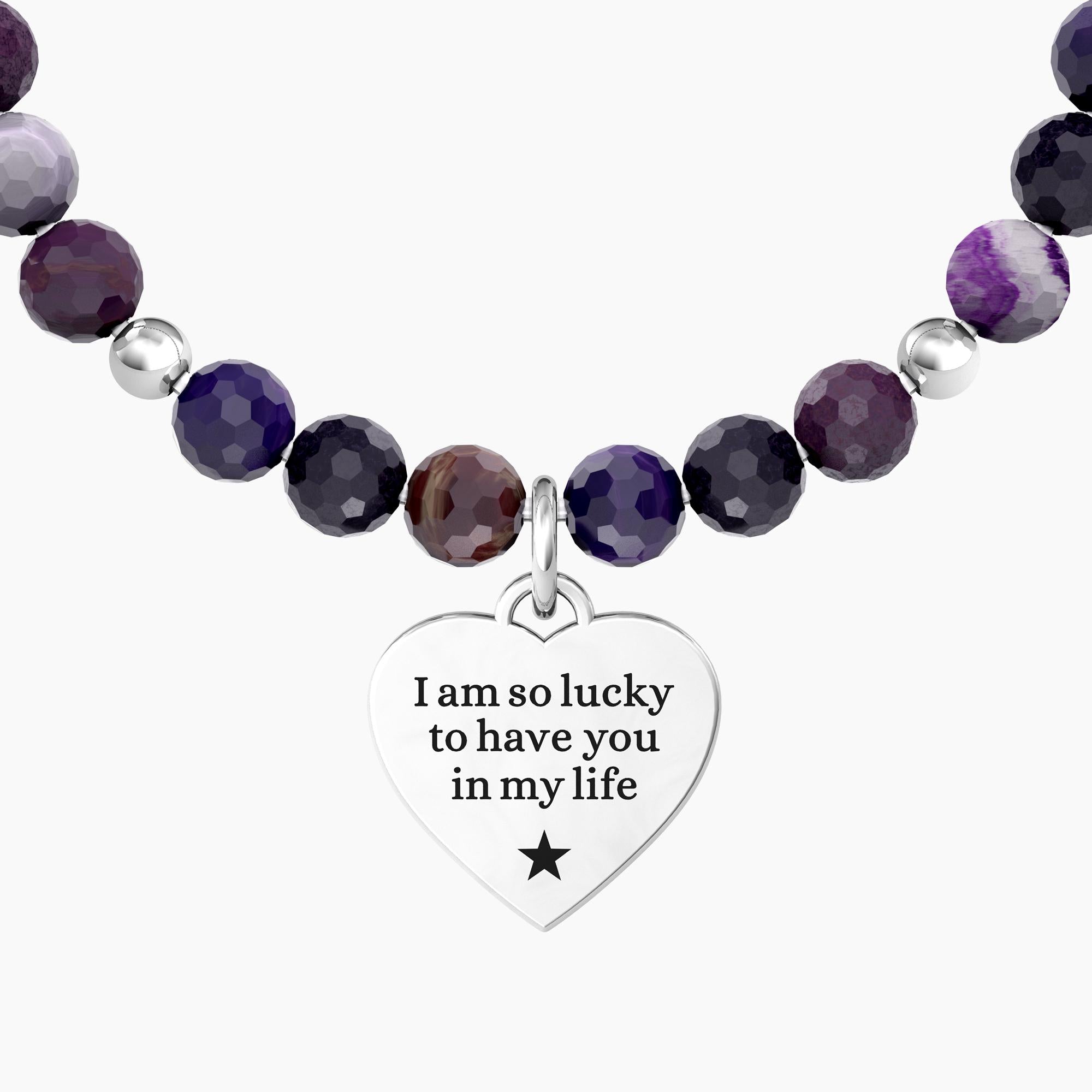 Bracciale Kidult donna con agata viola e ciondolo cuore  CUORE | FRIEND IN MY LIFE