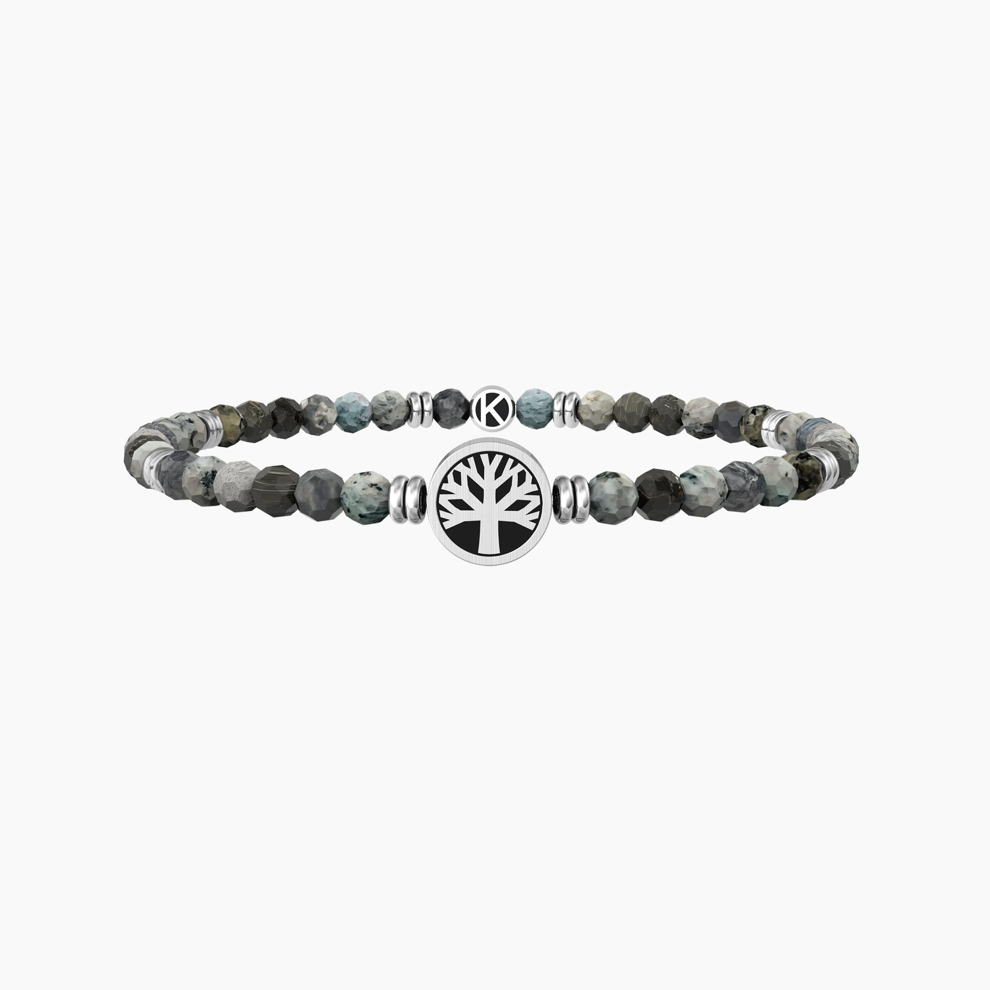 Bracciale uomo kidult elastico con agata grigia e albero della vita  ALBERO DELLA VITA