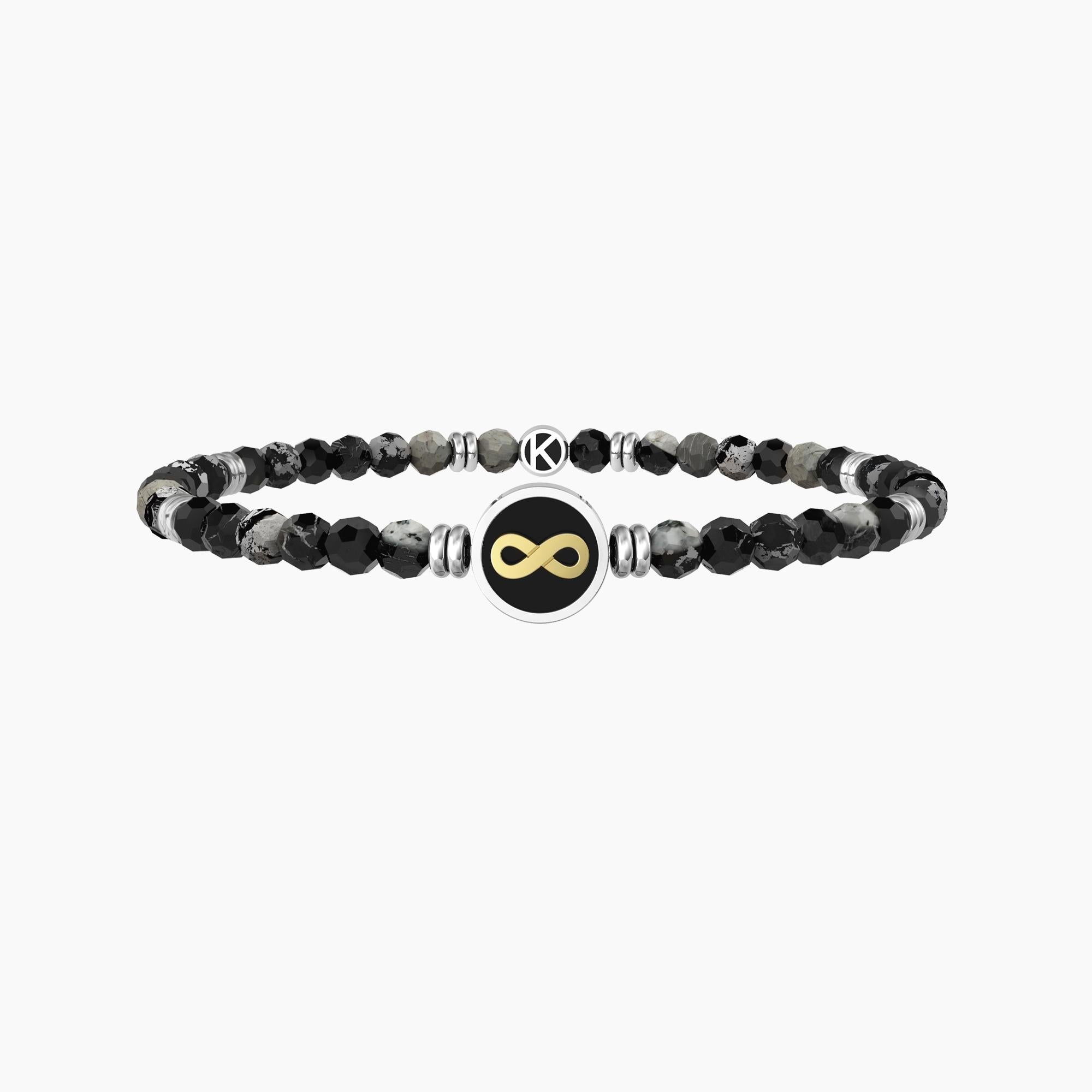 Bracciale uomo kidult elastico con agata nera e infinito  INFINITO | OLTRE I LIMITI