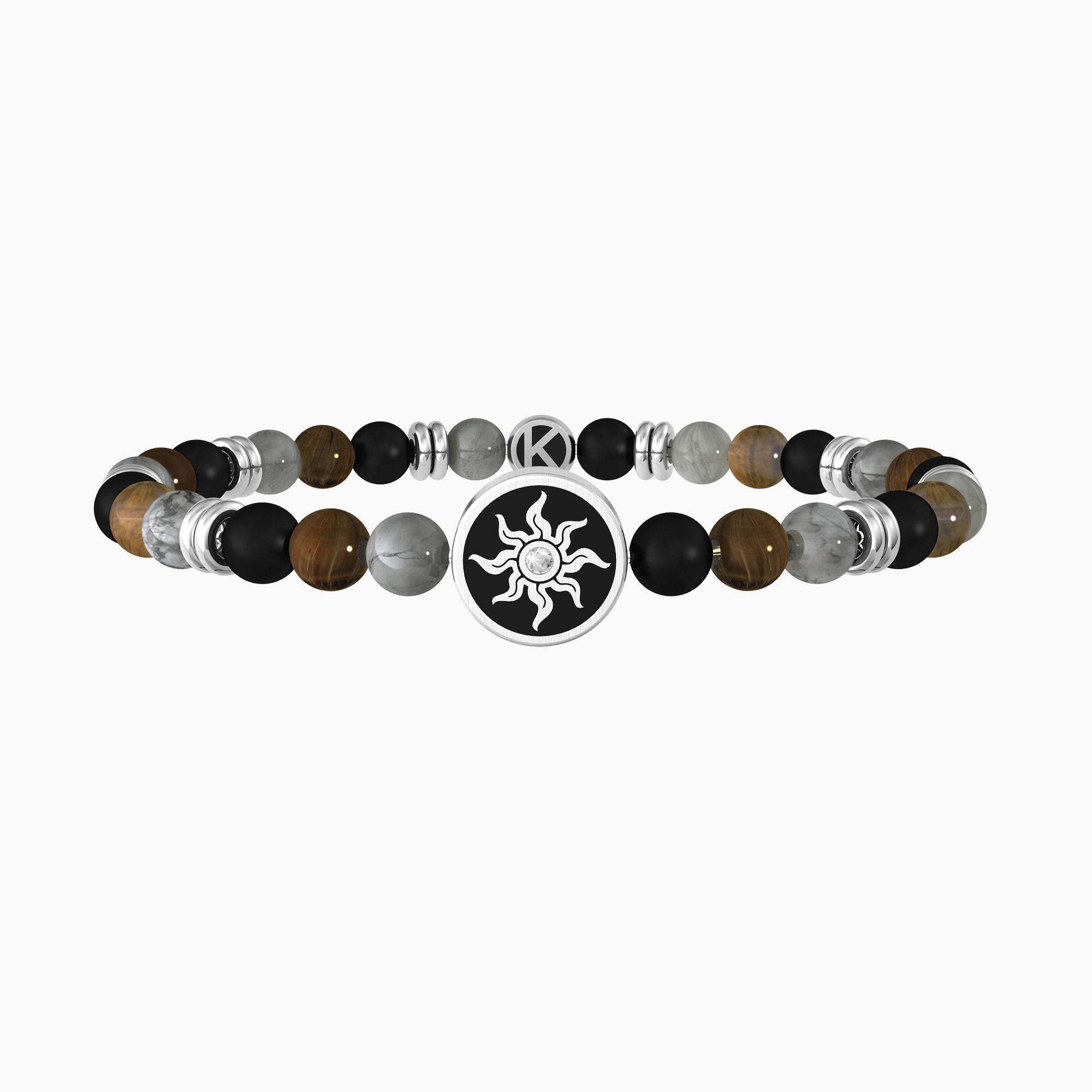 Bracciale uomo kidult elastico con pietre naturali multicolor, cristalli e sole  SOLE | NEW BEGINNING