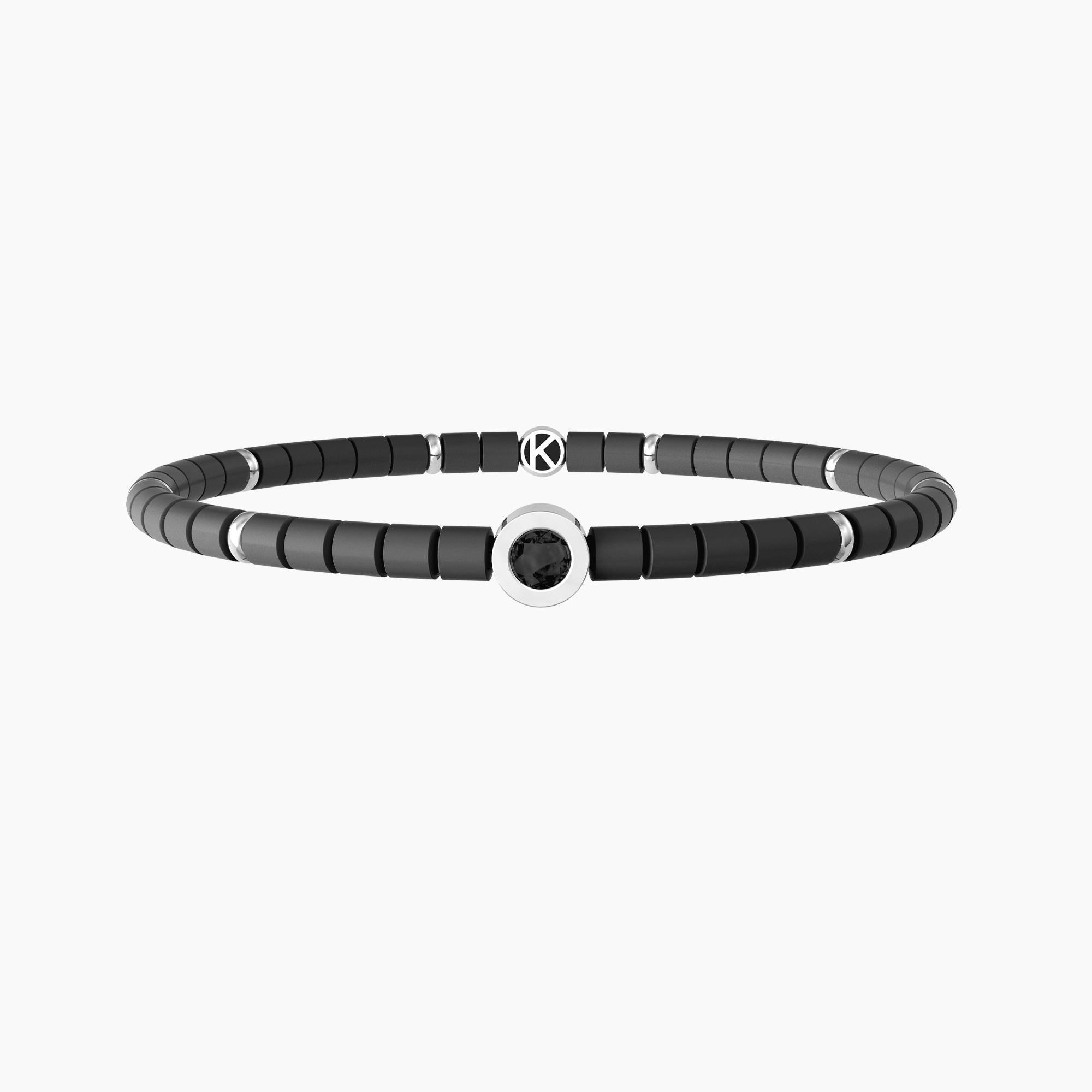 Bracciale uomo kidult elastico con ematite grigia e cristalli  UNICITÀ