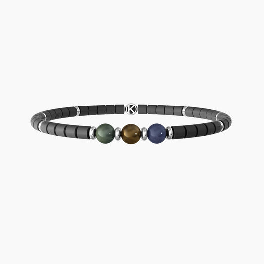 Bracciale uomo kidult elastico con ematite grigia e pietre naturali TRE DESIDERI