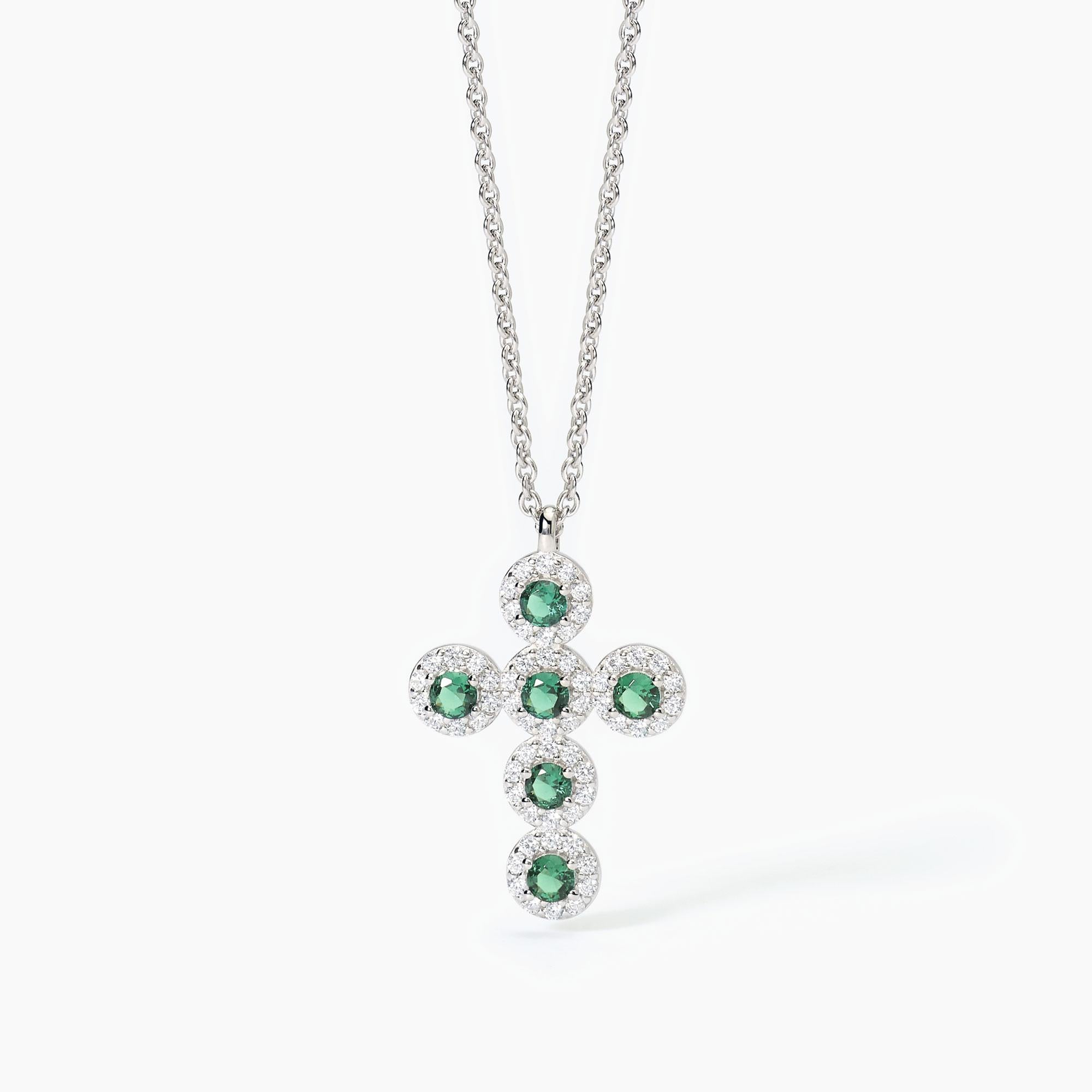 Collana  Mabina con ciondolo croce e smeraldi sintetici