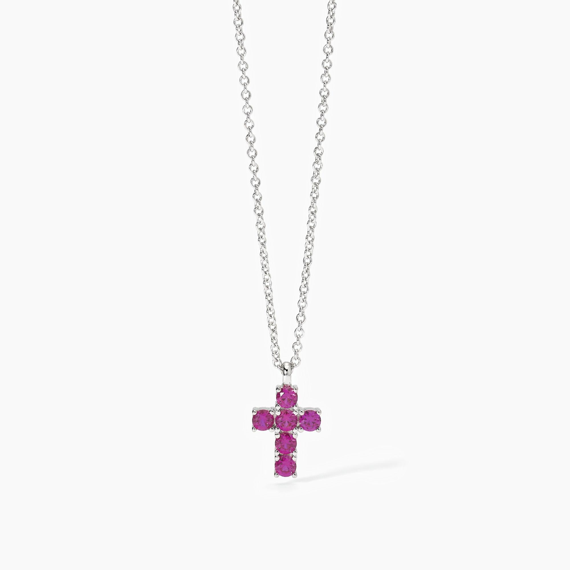 Collana  Mabina con ciondolo croce e rubini sintetici