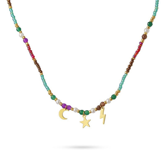 Collana Anartxy donna con perline,luna,stelle e fulmine