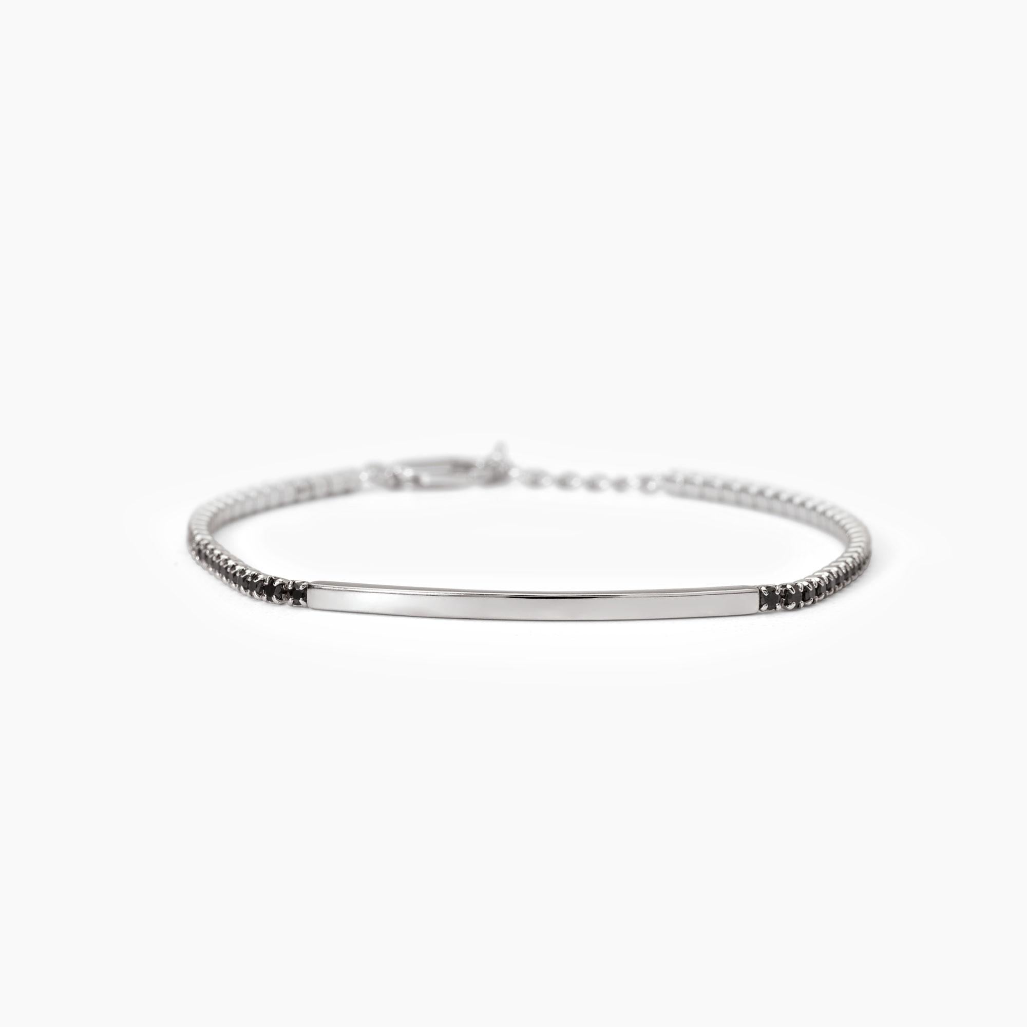 Bracciale Mabina Tennis in argento con piastra e zirconi neri