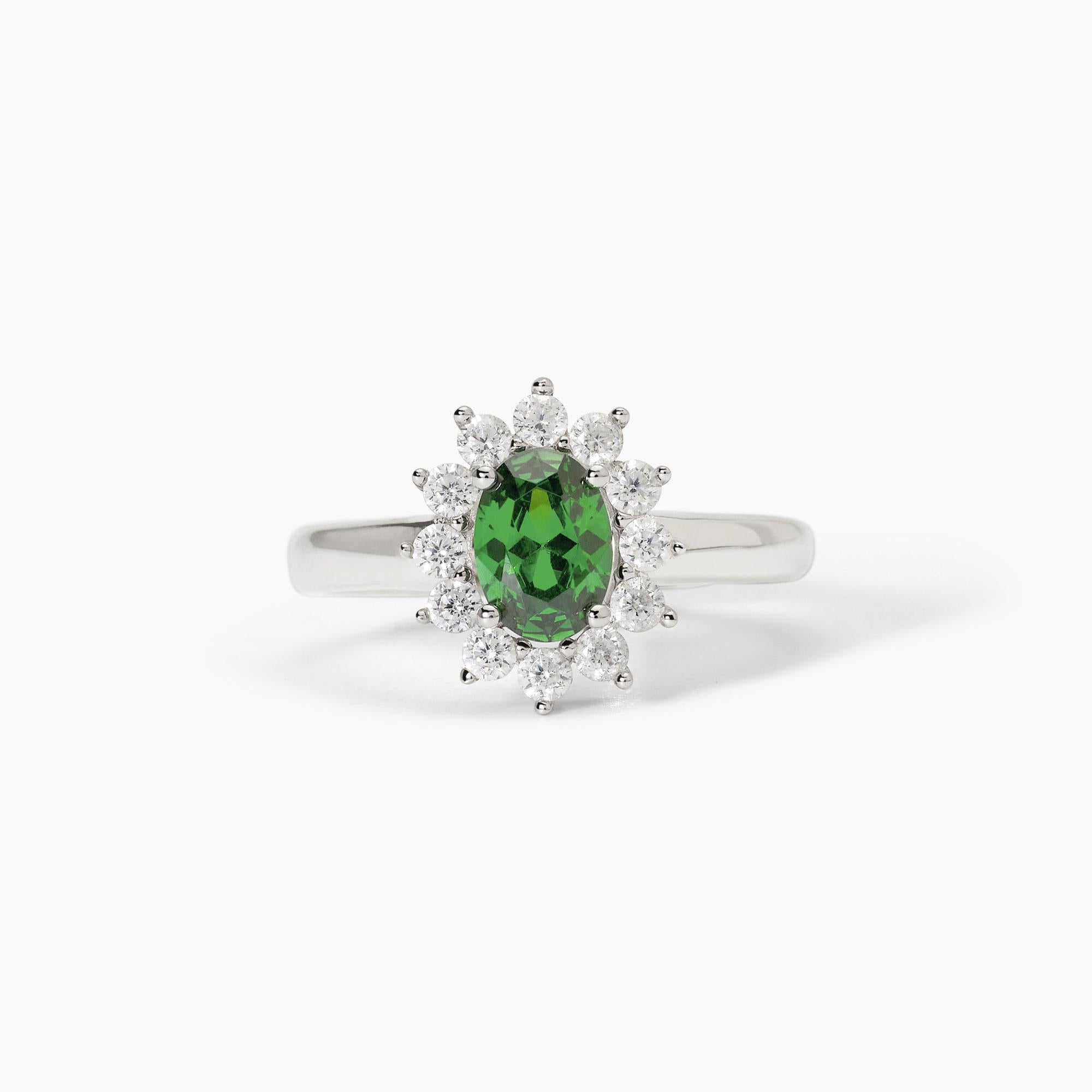 Anello donna Mabina in argento con smeraldo sintetico ovale