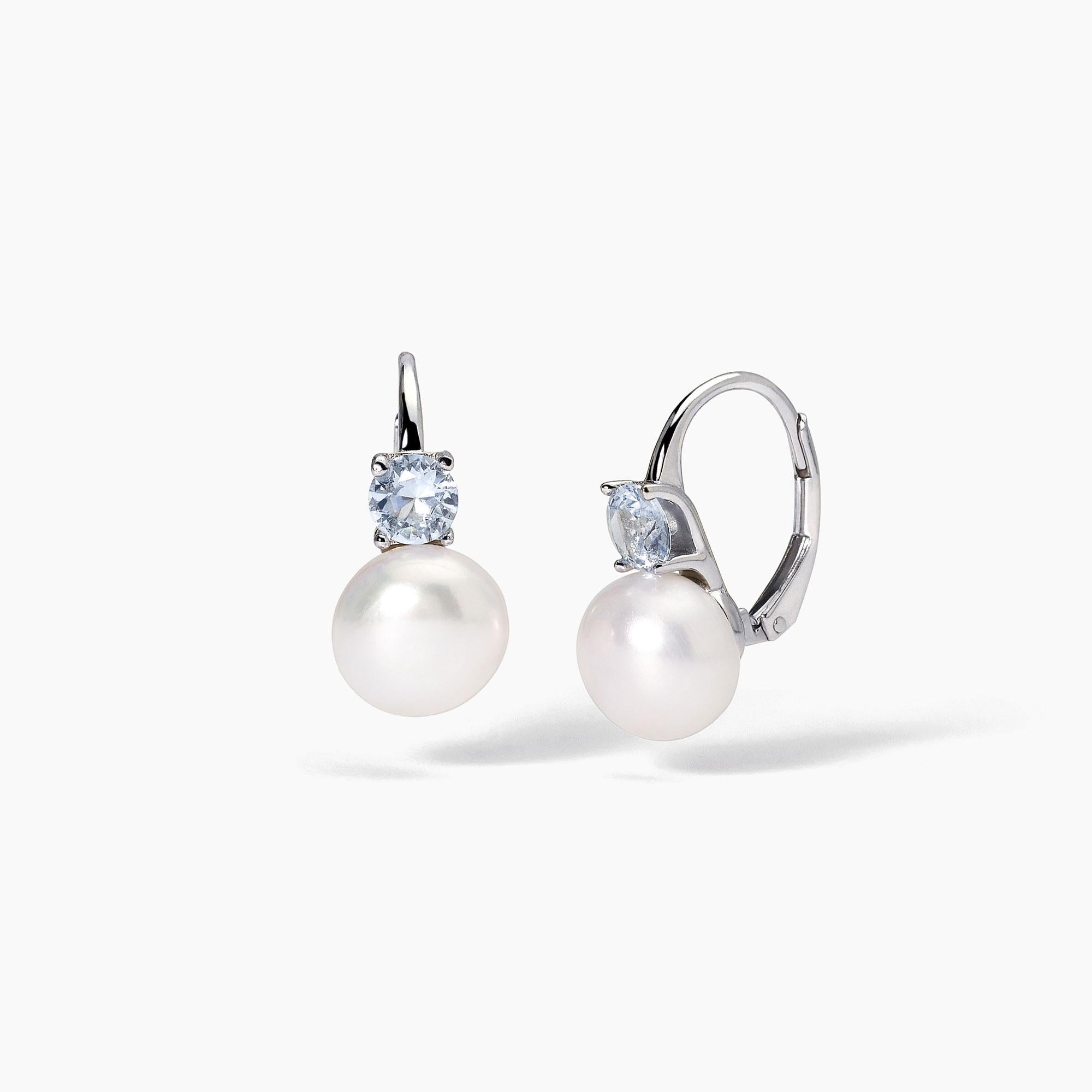 Orecchini donna Mabina in argento con acquamarina sintetica e perle