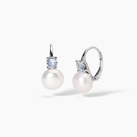 Orecchini donna Mabina in argento con acquamarina sintetica e perle