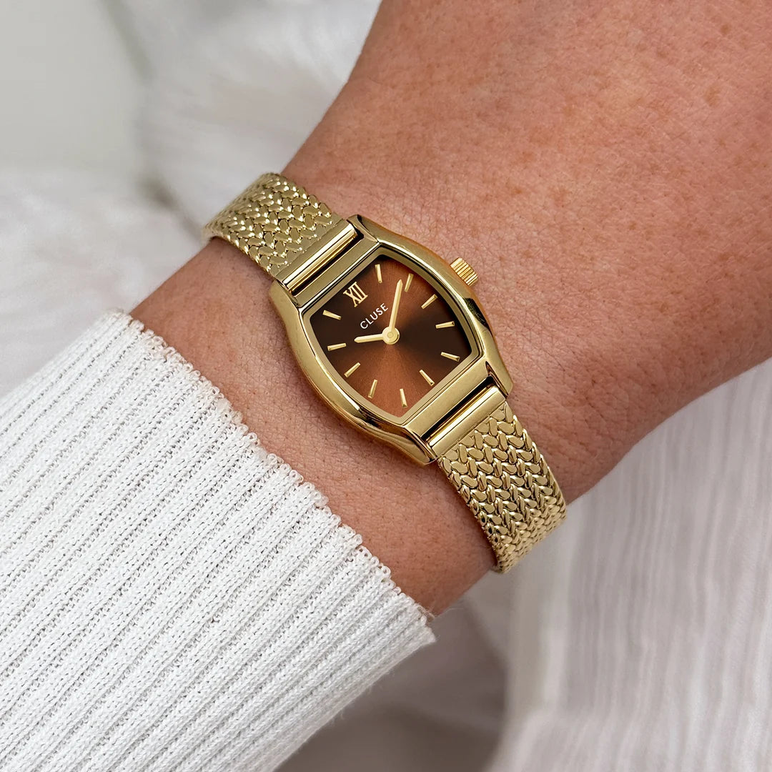 Orologio Cluse Tonnette mini Mesh gold brown