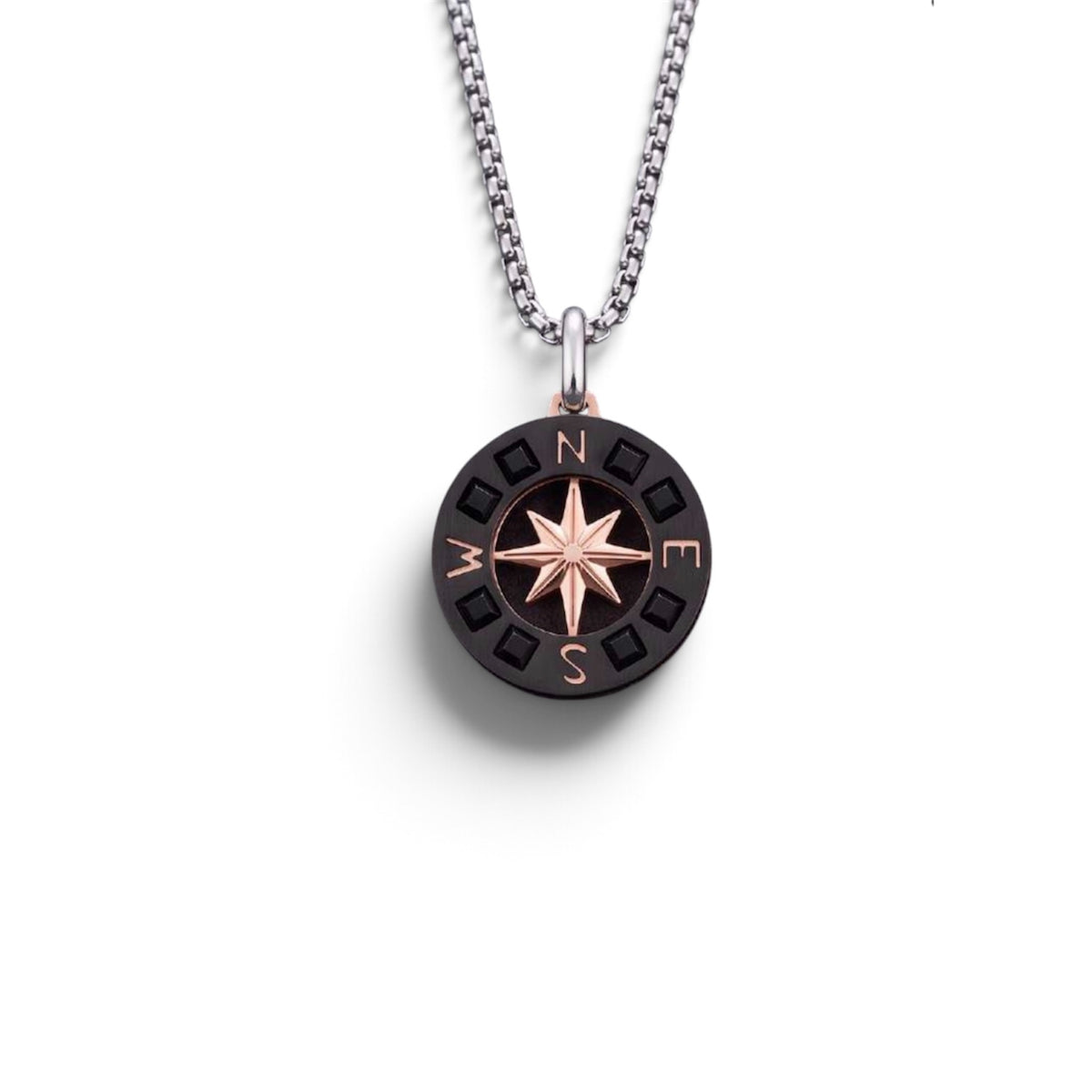 Collana rosa dei venti acciaio con cristallini neri