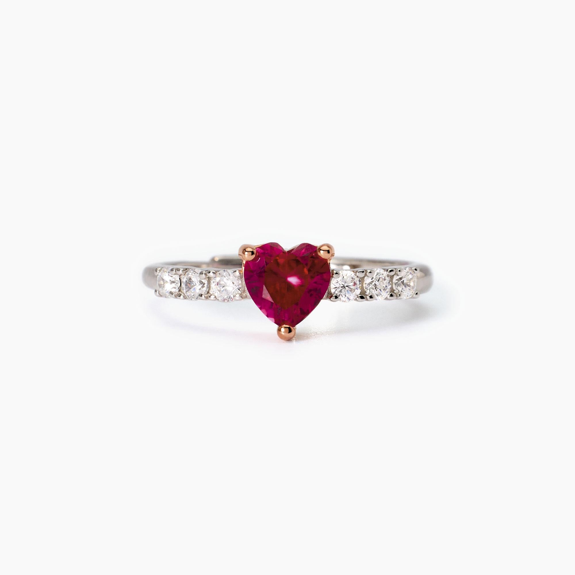 Anello Mabina in argento con rubino sintetico e zirconi