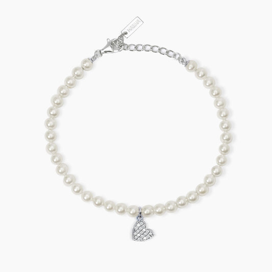 Bracciale Mabina donna  con perle conchiglia e cuore in pavè