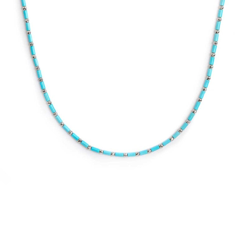 Collana Marlù con perline a tubo turchesi ed ematite