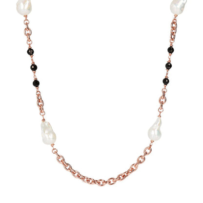 Collana Bronzallure Lunga con Perle Barocche e Spinelli Neri