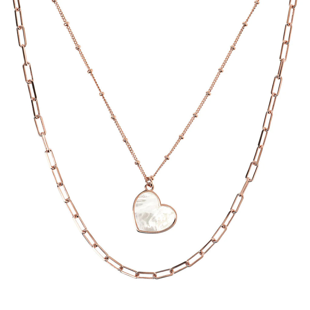 Collana Bronzallure Multifilo Forzatina e Catena Rosario con Pendente Cuore in Pietra Naturale
