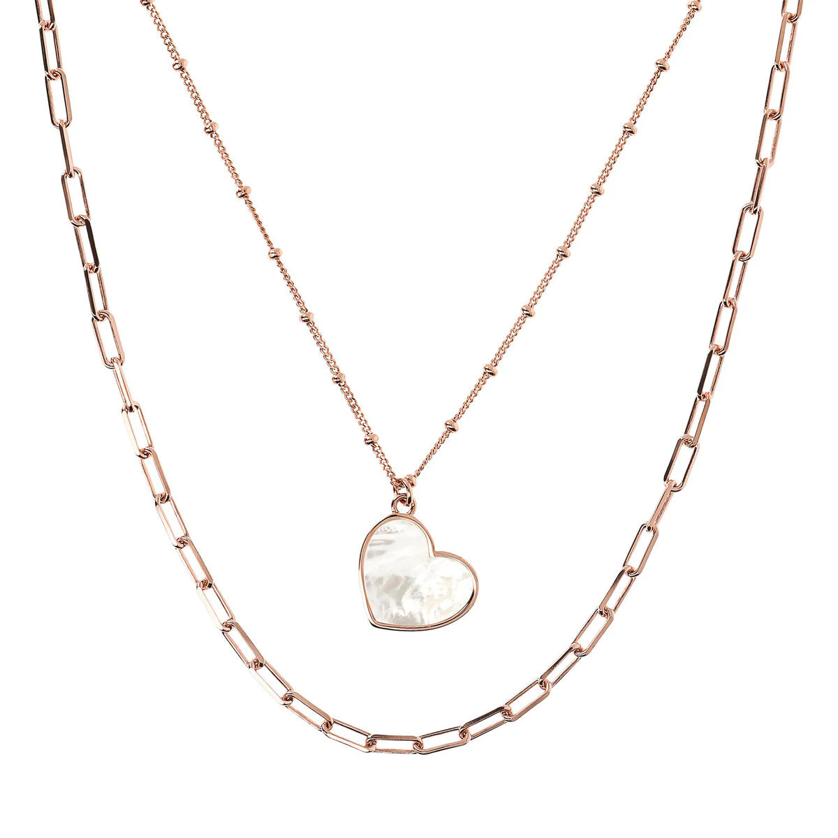 Collana Bronzallure Multifilo Forzatina e Catena Rosario con Pendente Cuore in Pietra Naturale