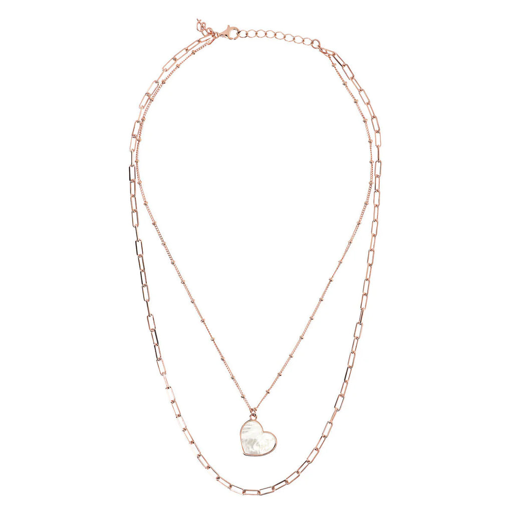 Collana Bronzallure Multifilo Forzatina e Catena Rosario con Pendente Cuore in Pietra Naturale