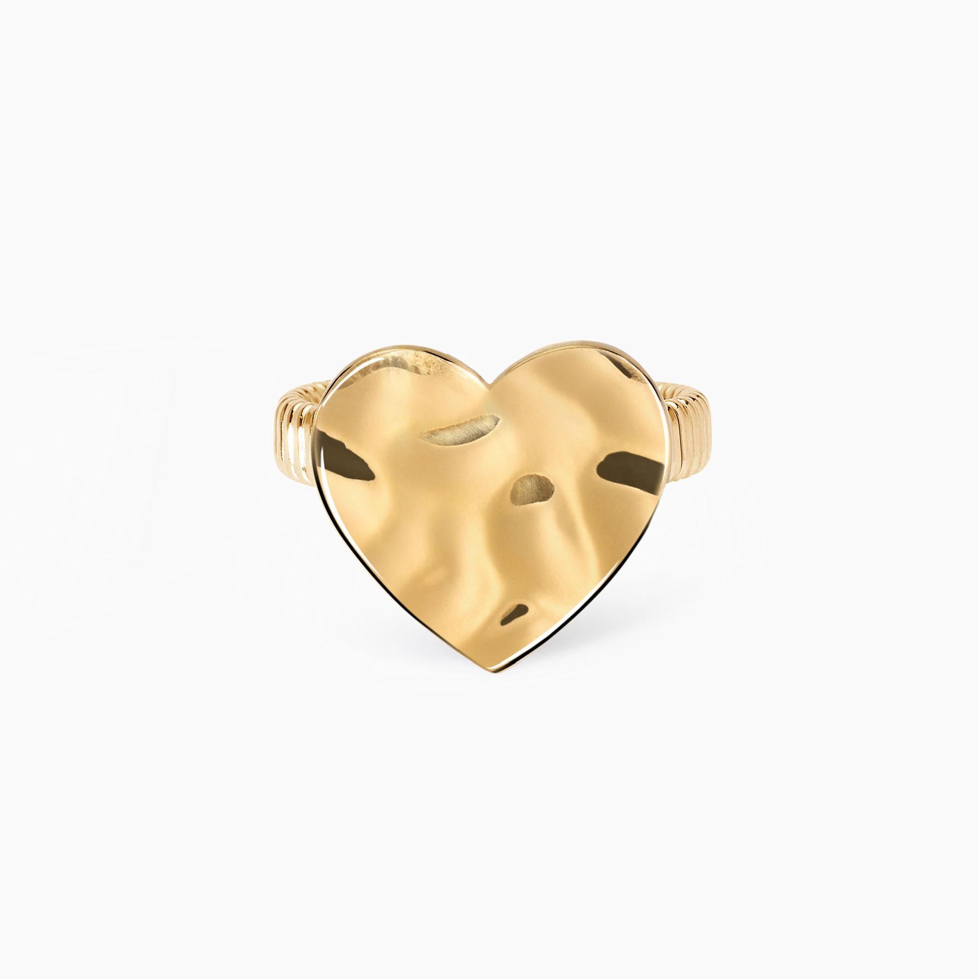 Anello donna kidult con cuore effetto martellato Gold